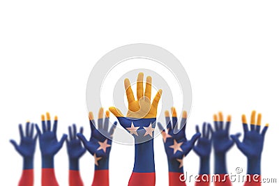 Venezuela flag on peopleâ€™s palms hands for voting, help wanted and national holiday celebration Stock Photo